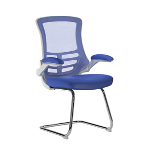Luna Best Selling Designer Cantilever White Framed Mesh Chair with Folding Arms