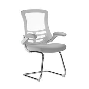 Luna Best Selling Designer Cantilever White Framed Mesh Chair with Folding Arms