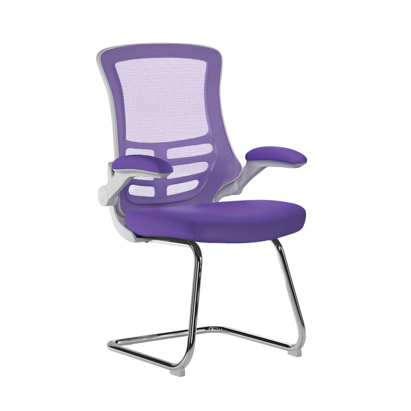 Luna Best Selling Designer Cantilever White Framed Mesh Chair with Folding Arms