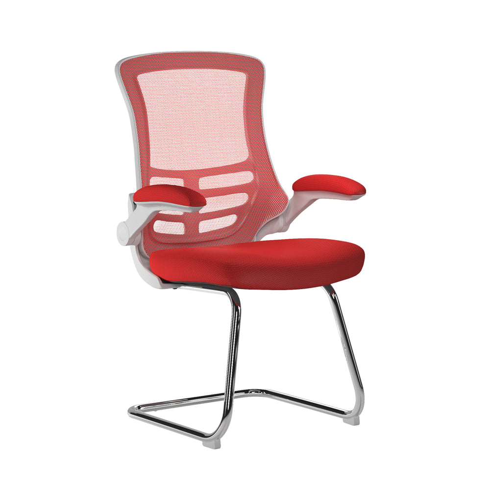 Luna Best Selling Designer Cantilever White Framed Mesh Chair with Folding Arms