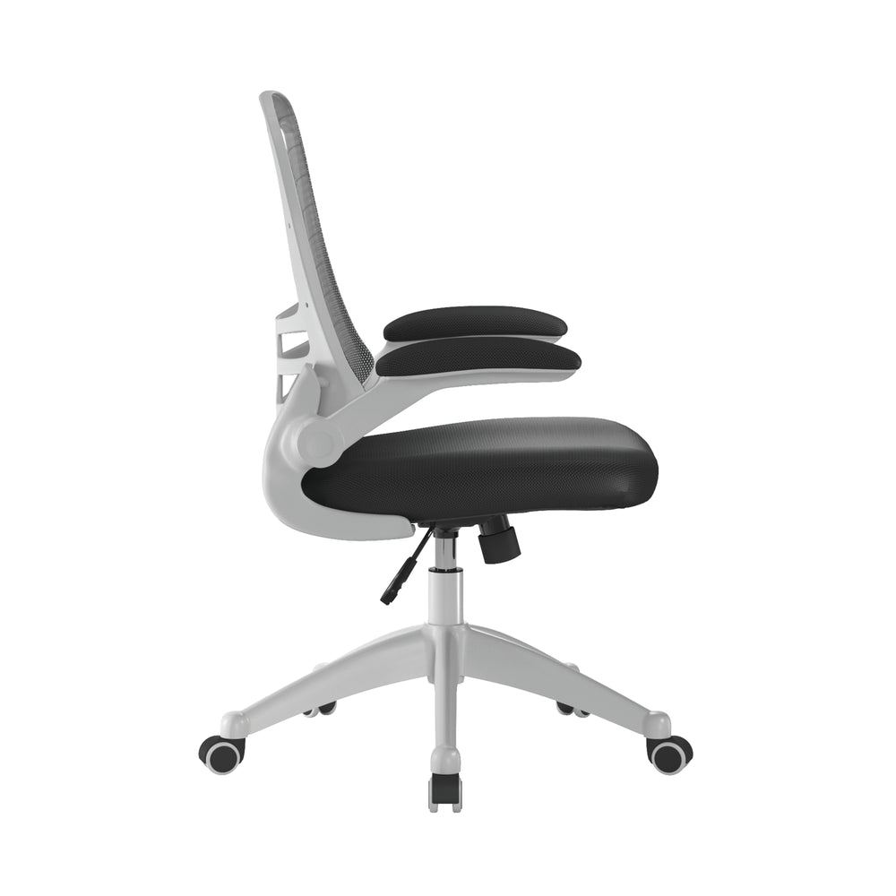 Luna Designer Mesh Back Chair with White Frame and Convenient Folding Arms