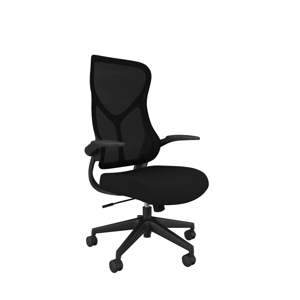 Zip Mesh Back Chair with Folding Arms | Black