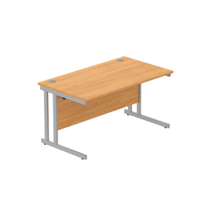 Office Rectangular Desk with Steel Double Upright Cantilever Frame (FSC) | 1400X800 | Norwegian Beech/Silver