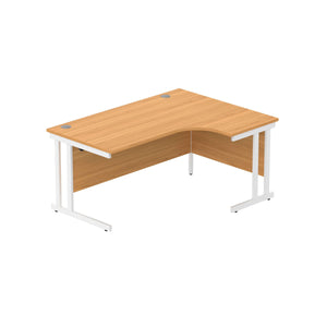 Office Right Hand Corner Desk with Steel Double Upright Cantilever Frame (FSC) | 1600X1200 | Norwegian Beech/White