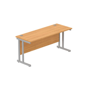 Office Rectangular Desk with Steel Double Upright Cantilever Frame (FSC) | 1600X600 | Norwegian Beech/Silver
