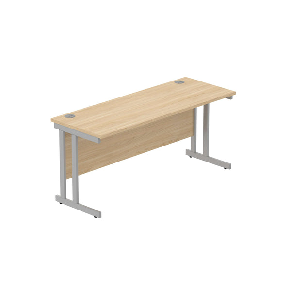 Office Rectangular Desk with Steel Double Upright Cantilever Frame (FSC) | 1600X600 | Canadian Oak/Silver