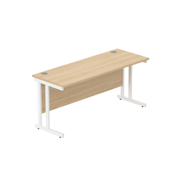 Office Rectangular Desk with Steel Double Upright Cantilever Frame (FSC) | 1600X600 | Canadian Oak/White