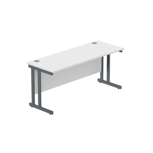 Office Rectangular Desk with Steel Double Upright Cantilever Frame (FSC) | 1600X600 | Arctic White/Graphite