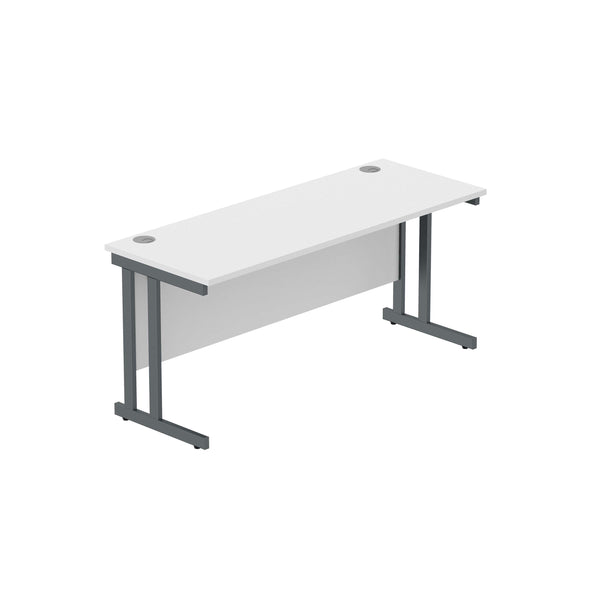 Office Rectangular Desk with Steel Double Upright Cantilever Frame (FSC) | 1600X600 | Arctic White/Graphite