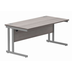 Office Rectangular Desk with Steel Double Upright Cantilever Frame (FSC) | 1600X800 | Alaskan Grey Oak/Silver
