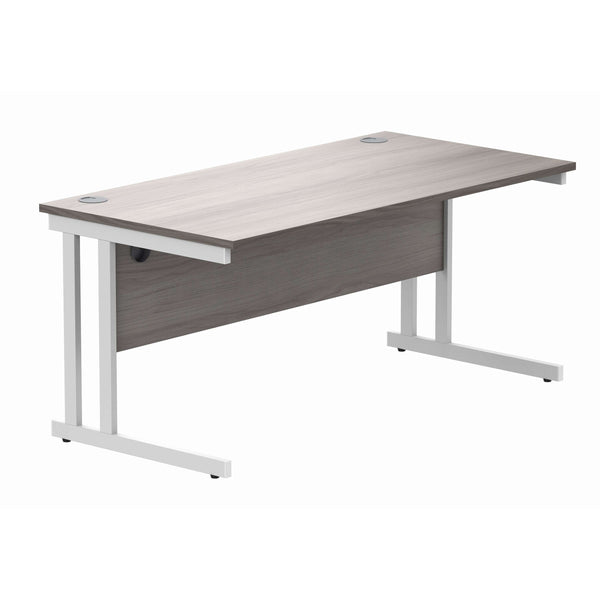 Office Rectangular Desk with Steel Double Upright Cantilever Frame (FSC) | 1600X800 | Alaskan Grey Oak/White