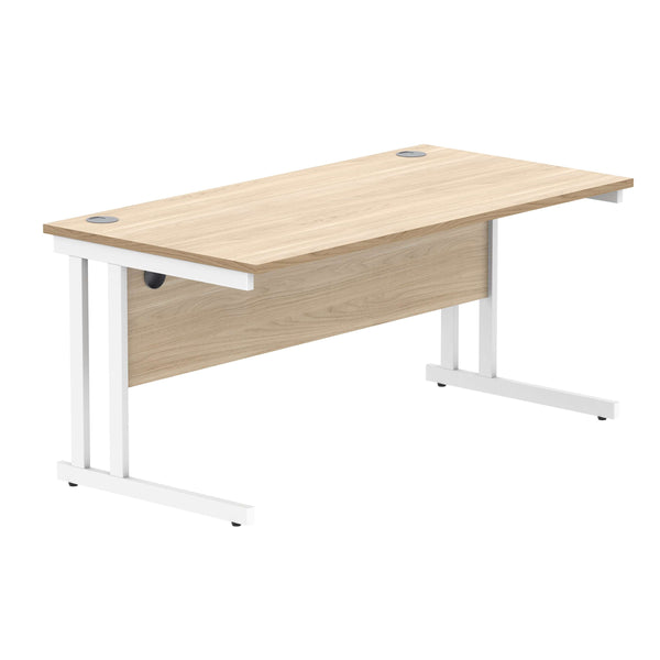 Office Rectangular Desk with Steel Double Upright Cantilever Frame (FSC) | 1600X800 | Canadian Oak/White