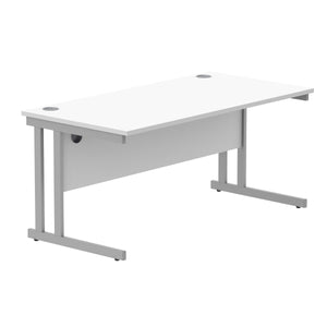 Office Rectangular Desk with Steel Double Upright Cantilever Frame (FSC) | 1600X800 | Arctic White/Silver