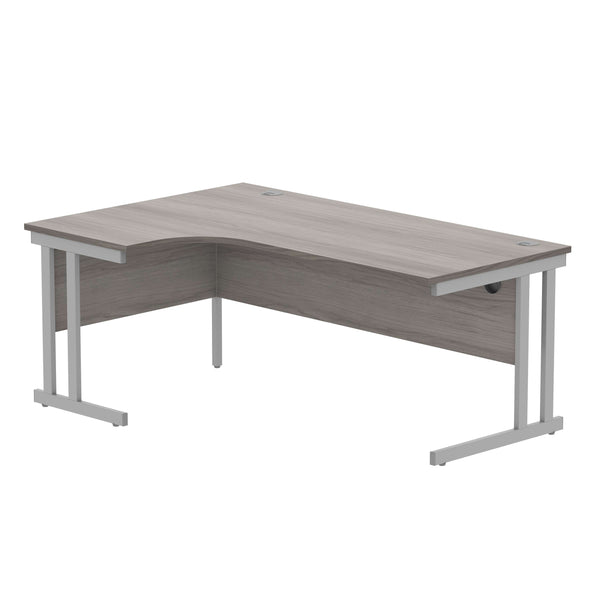 Office Left Hand Corner Desk with Steel Double Upright Cantilever Frame (FSC) | 1800X1200 | Alaskan Grey Oak/Silver