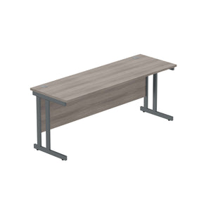 Office Rectangular Desk with Steel Double Upright Cantilever Frame (FSC) | 1800X600 | Alaskan Grey Oak/Graphite