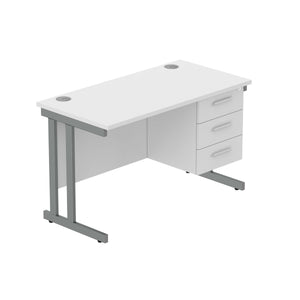 Office Rectangular Desk with Steel Double Upright Cantilever Legs + 3 Drawer Fixed Pedestal (FSC) | 1200X600 | Arctic White/Graphite
