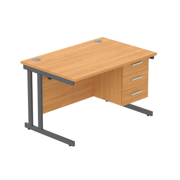 Office Rectangular Desk with Steel Double Upright Cantilever Legs + 3 Drawer Fixed Pedestal (FSC) | 1200X800 | Norwegian Beech/Graphite