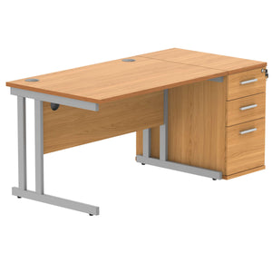 Double Upright Rectangular Desk + Desk High Pedestal (FSC) | 1200X800 | Norwegian Beech/Silver