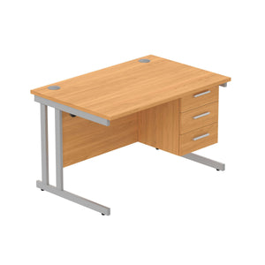 Office Rectangular Desk with Steel Double Upright Cantilever Legs + 3 Drawer Fixed Pedestal (FSC) | 1200X800 | Norwegian Beech/Silver