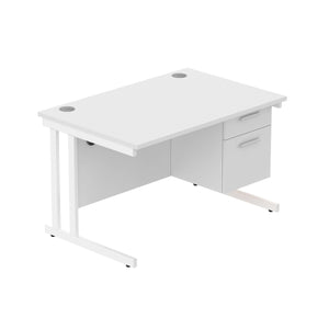 Office Rectangular Desk with Steel Double Upright Cantilever Legs + 2 Drawer Fixed Pedestal (FSC) | 1200X800 | Arctic White/White
