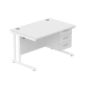 Office Rectangular Desk with Steel Double Upright Cantilever Legs + 3 Drawer Fixed Pedestal (FSC) | 1200X800 | Arctic White/White