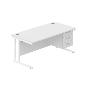 Office Rectangular Desk with Steel Double Upright Cantilever Legs + 3 Drawer Fixed Pedestal (FSC) | 1600X800 | Arctic White/White