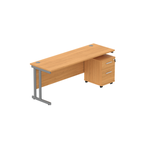 Double Upright Rectangular Desk + 2 Drawer Mobile Under Desk Pedestal (FSC) | 1800X600 | Norwegian Beech/Graphite