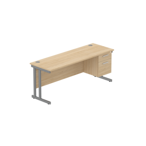 Office Rectangular Desk with Steel Double Upright Cantilever Legs + 2 Drawer Fixed Pedestal (FSC) | 1800X600 | Canadian Oak/Graphite
