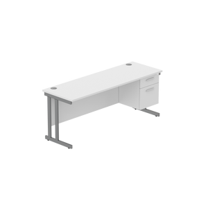 Office Rectangular Desk with Steel Double Upright Cantilever Legs + 2 Drawer Fixed Pedestal (FSC) | 1800X600 | Arctic White/Graphite