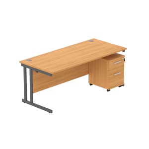 Double Upright Rectangular Desk + 2 Drawer Mobile Under Desk Pedestal (FSC) | 1800X800 | Norwegian Beech/Graphite