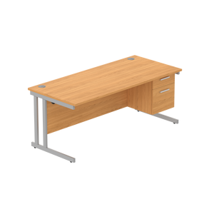 Office Rectangular Desk with Steel Double Upright Cantilever Legs + 2 Drawer Fixed Pedestal (FSC) | 1800X800 | Norwegian Beech/Silver
