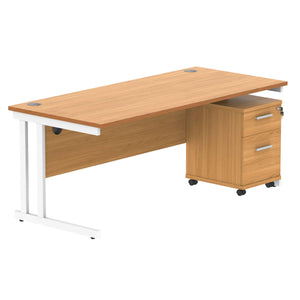 Double Upright Rectangular Desk + 2 Drawer Mobile Under Desk Pedestal (FSC) | 1800X800 | Norwegian Beech/White