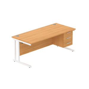 Office Rectangular Desk with Steel Double Upright Cantilever Legs + 3 Drawer Fixed Pedestal (FSC) | 1800X800 | Norwegian Beech/White