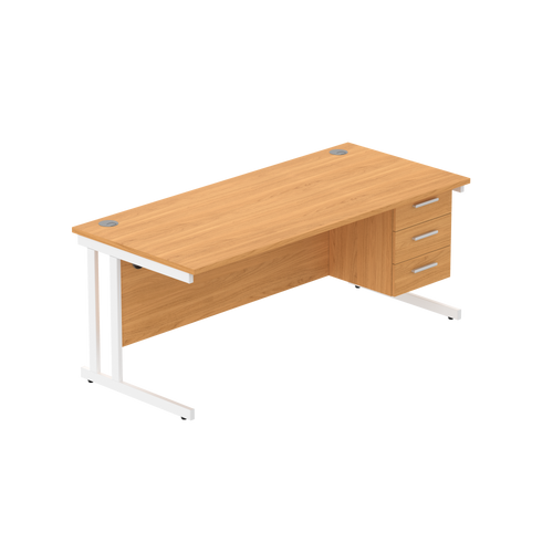 Office Rectangular Desk with Steel Double Upright Cantilever Legs + 3 Drawer Fixed Pedestal (FSC) | 1800X800 | Norwegian Beech/White