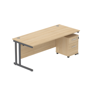 Double Upright Rectangular Desk + 2 Drawer Mobile Under Desk Pedestal (FSC) | 1800X800 | Canadian Oak/Graphite