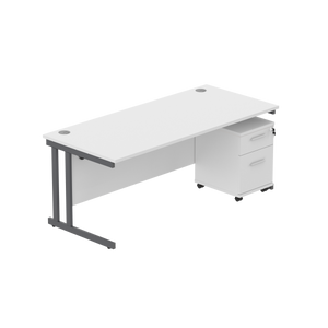 Double Upright Rectangular Desk + 2 Drawer Mobile Under Desk Pedestal (FSC) | 1800X800 | Arctic White/Graphite