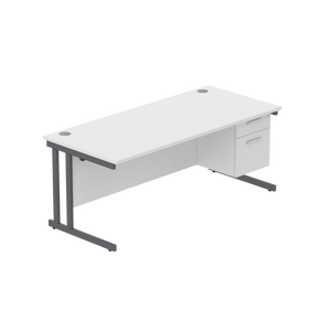 Office Rectangular Desk with Steel Double Upright Cantilever Legs + 2 Drawer Fixed Pedestal (FSC) | 1800X800 | Arctic White/Graphite
