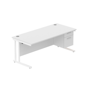 Office Rectangular Desk with Steel Double Upright Cantilever Legs + 2 Drawer Fixed Pedestal (FSC) | 1800X800 | Arctic White/White