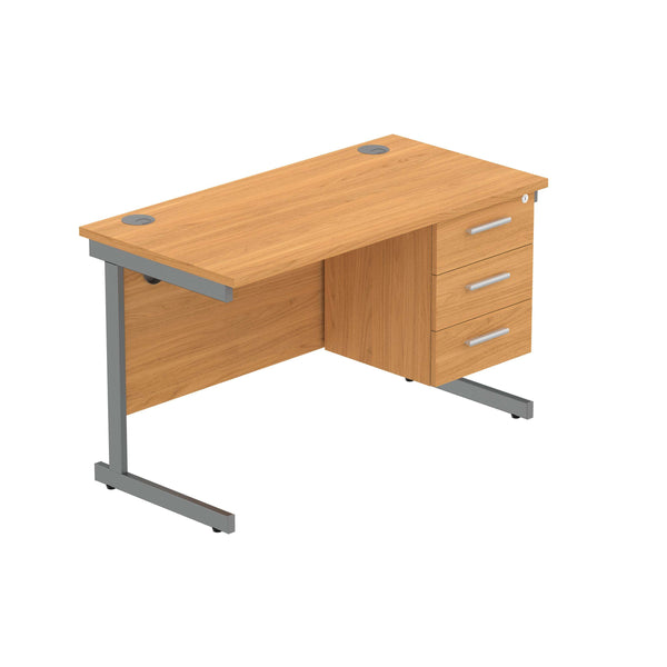 Office Rectangular Desk with Steel Single Upright Cantilever Legs + 3 Drawer Fixed Pedestal (FSC) | 1200X600 | Norwegian Beech/Graphite