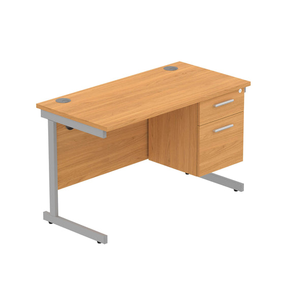 Office Rectangular Desk with Steel Single Upright Cantilever Legs + 2 Drawer Fixed Pedestal (FSC) | 1200X600 | Norwegian Beech/Silver