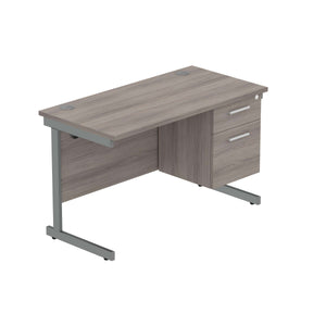Office Rectangular Desk with Steel Single Upright Cantilever Legs + 2 Drawer Fixed Pedestal (FSC) | 1200X600 | Alaskan Grey Oak/Graphite