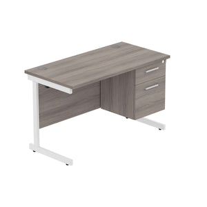 Office Rectangular Desk with Steel Single Upright Cantilever Legs + 2 Drawer Fixed Pedestal (FSC) | 1200X600 | Alaskan Grey Oak/White