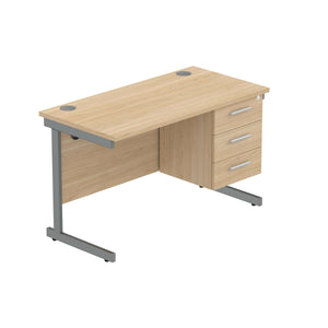Office Rectangular Desk with Steel Single Upright Cantilever Legs + 3 Drawer Fixed Pedestal (FSC) | 1200X600 | Canadian Oak/Graphite