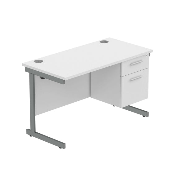Office Rectangular Desk with Steel Single Upright Cantilever Legs + 2 Drawer Fixed Pedestal (FSC) | 1200X600 | Arctic White/Graphite