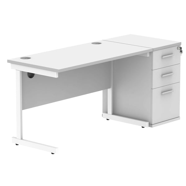 Single Upright Rectangular Desk + Desk High Pedestal (FSC) | 1200 X 600 | Arctic White/White