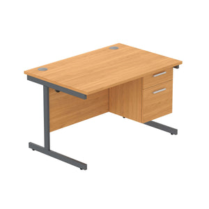 Office Rectangular Desk with Steel Single Upright Cantilever Legs + 2 Drawer Fixed Pedestal (FSC) | 1200X800 | Norwegian Beech/Graphite