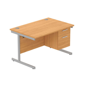 Office Rectangular Desk with Steel Single Upright Cantilever Legs + 2 Drawer Fixed Pedestal (FSC) | 1200X800 | Norwegian Beech/Silver