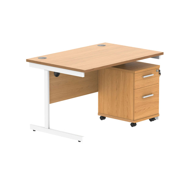 Single Upright Rectangular Desk + 2 Drawer Mobile Under Desk Pedestal (FSC) | 1200 X 800 | Norwegian Beech/White