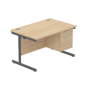 Office Rectangular Desk with Steel Single Upright Cantilever Legs + 2 Drawer Fixed Pedestal (FSC) | 1200X800 | Canadian Oak/Graphite