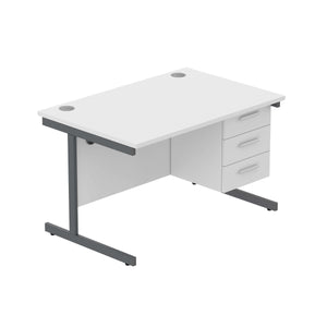 Office Rectangular Desk with Steel Single Upright Cantilever Legs + 3 Drawer Fixed Pedestal (FSC) | 1200X800 | Arctic White/Graphite